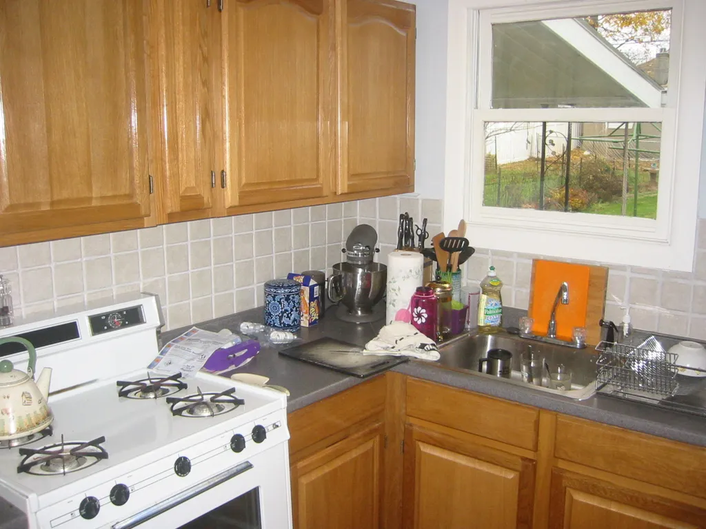 kitchen, cabinets and oven