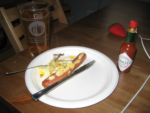 hot dog, gouda, egg, tabasco