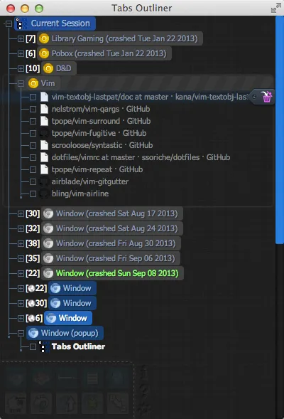 Tabs Outliner plugin