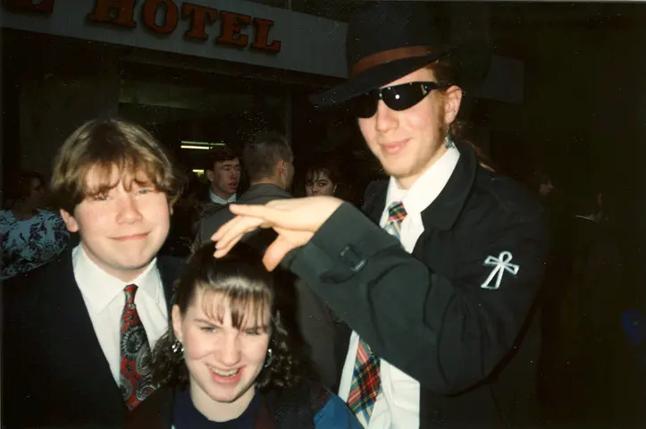 london band trip, 1994: Rich, James, Jen