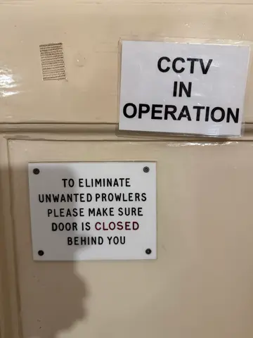 inside hotel door warning