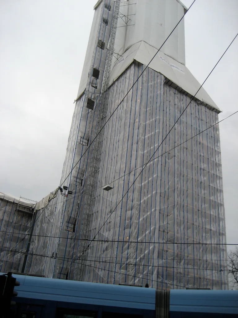 draped church tower