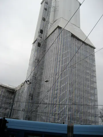draped church tower