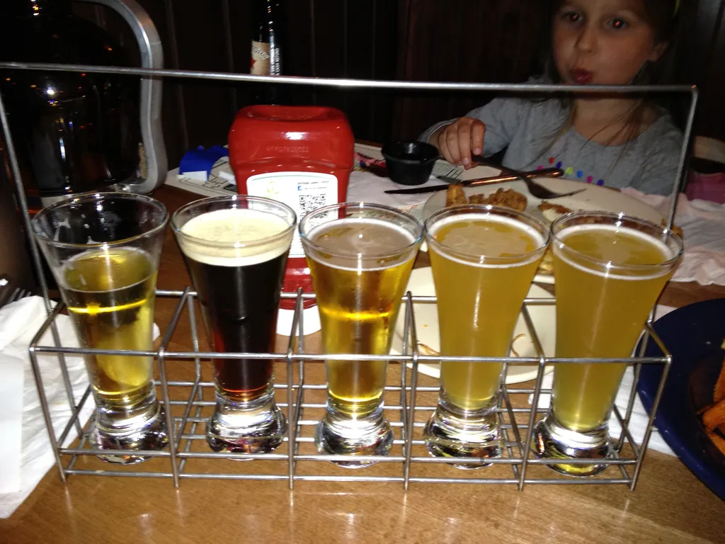 a flight of beers at Victory