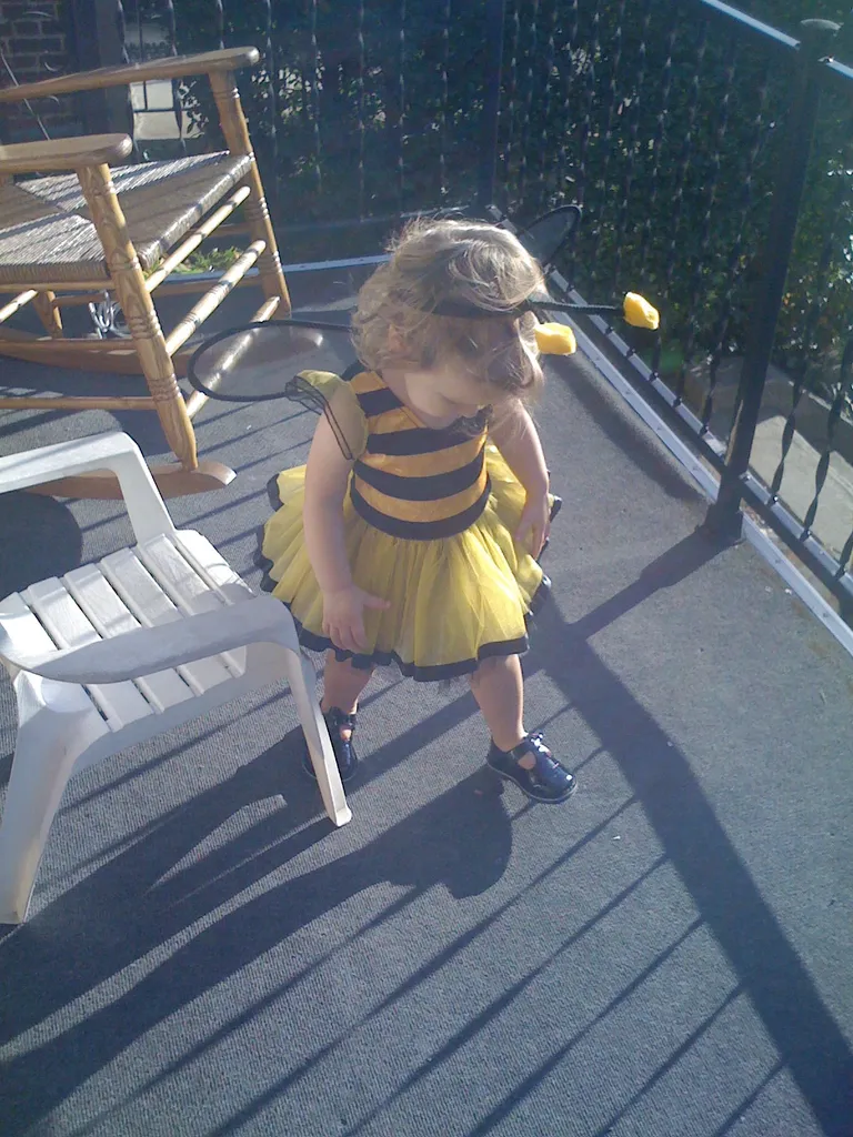 bee girl roaming the porch