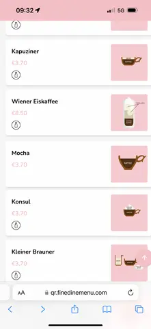 partial coffee menu from Aida