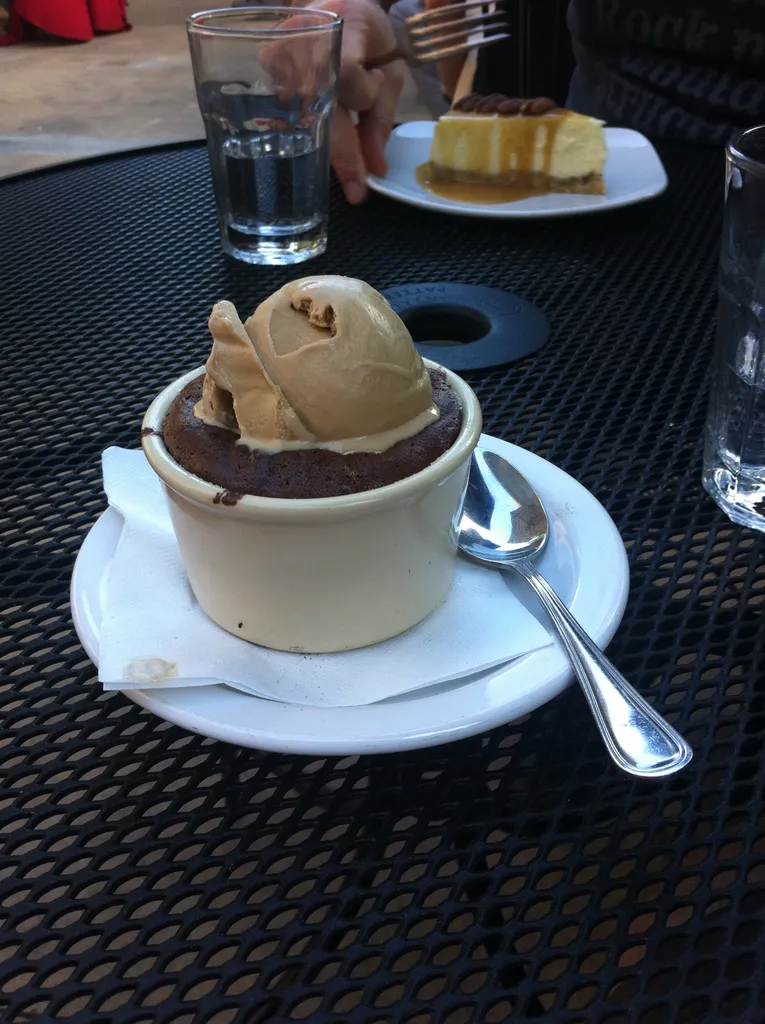 chocolate souffle with coffee ice cream