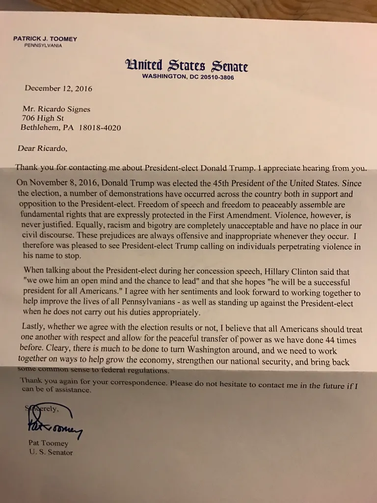 Toomey's Letter