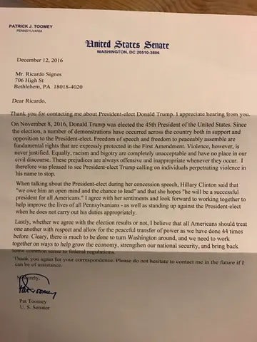 Toomey's Letter