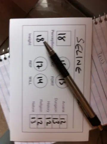 character quick reference card, take 1