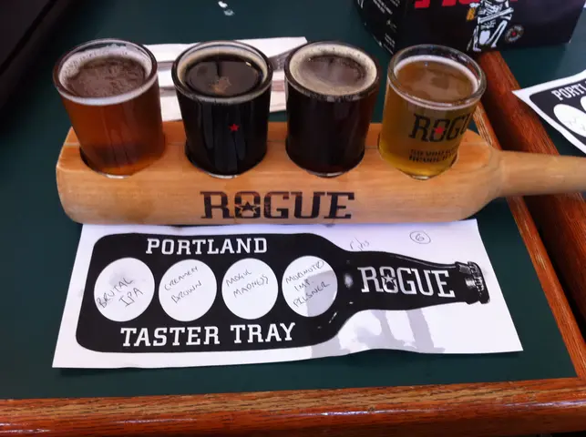 a flight of beers at Rogue ale house