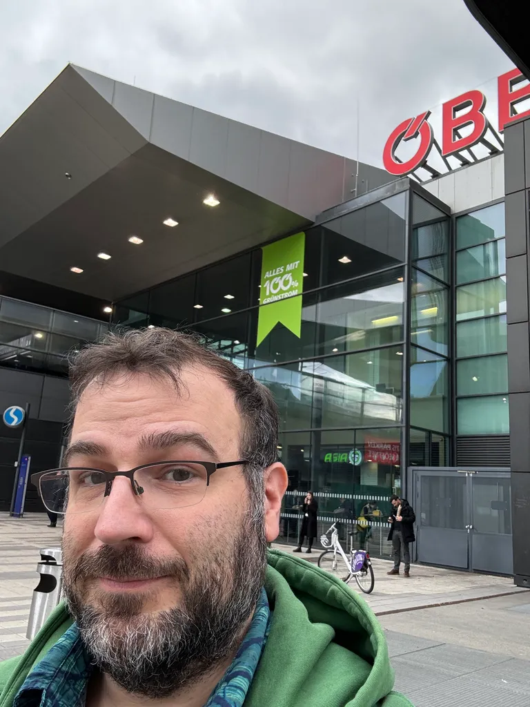 me, emerging from Vienna Hauptbanhof