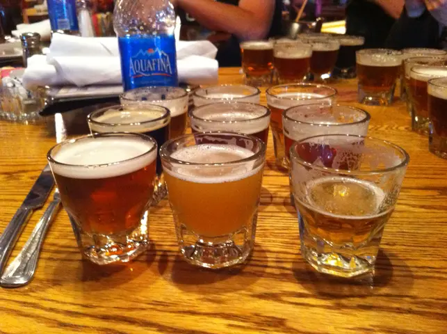 flight of beers at Rock Bottom