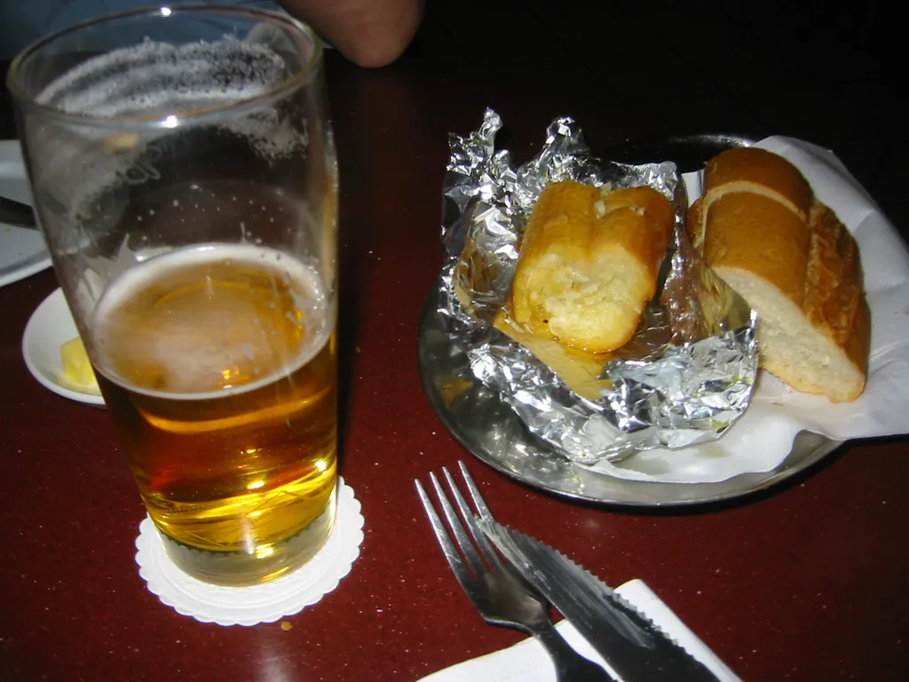 garlic bread and beer